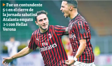  ??  ?? ALZA. El argelino Ismael Bennacer es acompañado por Davide Calabria en la anotación de su gol.