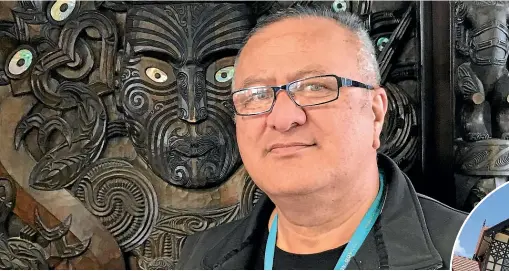  ?? MAIN PHOTO: BENN BATHGATE/STUFF ?? Cultural adviser and master carver Taparoto Nicholson believes the wahaika, which will end up displayed at Rotorua Museum (below), has a ‘‘ very, very unusual’’ incorporat­ion of Tahitian and Ma¯ori design.