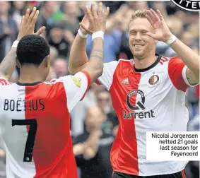  ??  ?? Nicolai Jorgensen netted 21 goals last season for Feyenoord