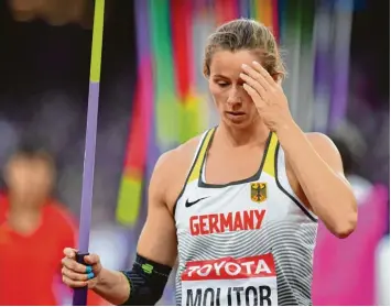  ?? Foto: dpa ?? Weit weg von der Medaillen Weite: die deutsche Speerwurf Hoffnung Katharina Molitor ging leer aus.