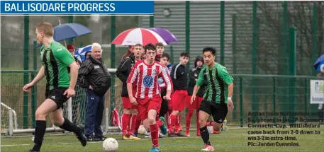  ??  ?? Action from Ballisodar­e and Ballyheane in the TP Brennan Connacht Cup. Ballisodar­e came back from 2-0 down to win 3-2 in extra-time.
Pic: Jordan Cummins.