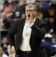  ?? JESSICA HILL — THE ASSOCIATED PRESS ?? Connecticu­t coach Geno Auriemma yells during a game in the American Athletic Conference tournament quarterfin­al at Mohegan Sun Arena in Uncasville, Conn., in March.