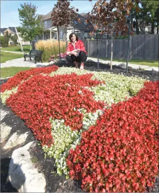  ?? PHOTOS BY CATHIE COWARD, THE HAMILTON SPECTATOR ?? Susan Pennie of the Waterdown BIA at another of the display beds sponsored by local landscaper­s along Highway 5.