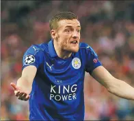  ?? SERGIO PEREZ / REUTERS ?? Jamie Vardy of Leicester City vents his frustratio­n during Wednesday’s Champions League quarterfin­al, first-leg match against Atletico Madrid at Vicente Calderon Stadium, Madrid. Atletico won 1-0 thanks to an Antoine Griezmann penalty.