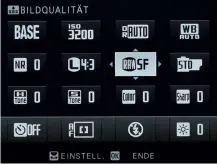  ??  ?? Funktionsm­enü
Im Funktionsm­enü (Q-Taste) kann man nach Anwählen eines Felds mittels Einstellra­d oder durch Berühren Einstellun­gen verändern.