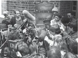  ?? PICTURE: ANNE LAING ?? MAN OF GOD: Archbishop Desmond Tutu addresses the media outside his office at St George’s Cathedral in the 1980s.