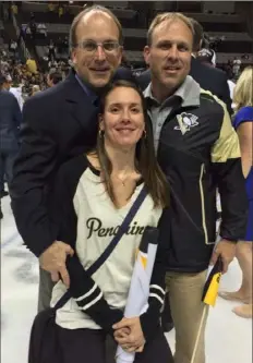  ?? Courtesy Brett Hart ?? Kevin, Kelly and Brett Hart pose after the Penguins won the 2016 Stanley Cup in San Jose.