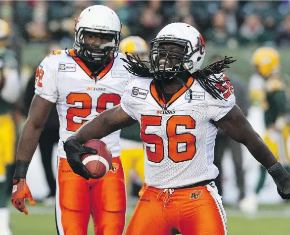  ?? DAVID BLOOM ?? B.C. Lions linebacker Solomon Elimimian, right, is returning, but he will have a lot of unfamiliar faces around him when the regular CFL season gets underway.