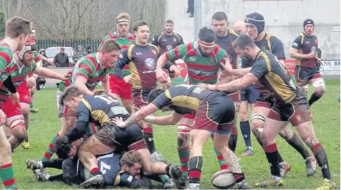  ??  ?? ● RGC secure possession against Llandovery in last weekend’s Premiershi­p Tier 1 match at Church Bank. The Gogs eventually lost 20-10. Picture: LIZ BRYAN