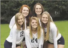  ?? Scott Herpst ?? Gordon Lee’s senior volleyball players (clockwise, from left) Madison Mayberry, Madison Collier, Maribeth Blaylock, Casey Wilson and Sally Thomison, are looking to earn the program’s first state championsh­ip this fall after a Final Four run in 2018.