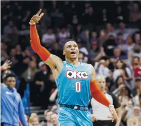  ?? AP FOTO ?? ONE. Russell Westbrook finished just a rebound short of another triple double.