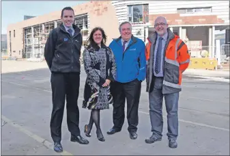  ?? 01_A43visit02 ?? Ramsay Muirhead, Annique Armstrong, Malcolm Roughead and John Quinn in front of the new Brodick ferry terminal.