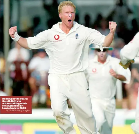  ?? PICTURES: Getty Images ?? Reeling in the years: Gareth Batty in wicket-taking mode for England in Sri Lanka back in 2003