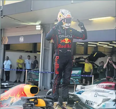  ?? ?? Red Bull’s Max Verstappen celebrates his straightfo­rward win in Azerbaijan