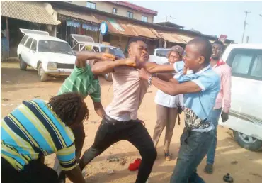  ?? Residents engaged in a brawl during the month’s environmen­tal sanitation exercise in Abakaliki yesterday Photo: ?? NAN