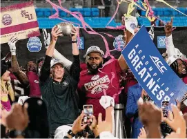  ?? Erik Verduzco/Associated Press ?? Coach Mike Norvell led Florida State to its first Atlantic Coast Conference title since 2014 thanks to a dominant defensive effort in a 16-6 win over Louisville.