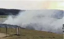  ?? PHOTO: JANICE LORD ?? Windblown . . . Smoke rises from a bush and gorse fire in a gully near Dicksons Rd north of Kuri Bush yesterday morning.