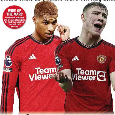  ?? ?? Rashford, Hojlund and Co are struggling to find the back of the net this
season
