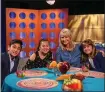  ?? COURTESY GRACE CHEUNG ?? Kian Davani, left, Cole Tao, host Leslie Sbrocco and Maddie Turner on “Check, Please! Bay Area Kids,” 7:30 p.m. Thursdays on KQED.