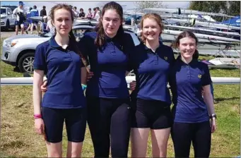  ??  ?? Roisin Walsh(stroke), Alannah Donohue(2),Anya Rafftery(bow) and Mairead Gallagher.(3) Sligo Rowing Club members who represente­d the Ursuline at a recent schools regatta. Sligo Grammar School also had a crew entered.