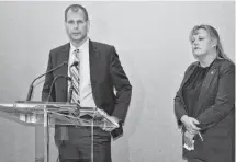  ??  ?? Brian Baarda, chief executive officer of Northern Pulp’s parent company, voices his disappoint­ment at a Friday morning news conference with the provincial government’s decision not to extend the Boat Harbour Act deadline.
FRANCIS CAMPBELL/SALTWIRE NETWORK