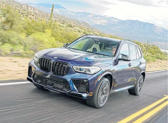  ??  ?? MEAN MACHINES: Not remotely economical nor concerned with their place in society, the X5 M right) and X6 M continue to be the counterpoi­nt to BMW’s earthfrien­dly projection­s.