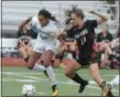  ?? GENE WALSH — DIGITAL FIRST MEDIA ?? Pennridge’s Leah Malone scored two goals to send the Rams past Abington 2-1 in overtime on Saturday.