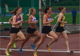  ??  ?? Orla O’Connor (252) tracking Olympian Ciara Mageean in the Women’s 800m at the National Championsh­ips in Santry.