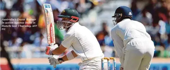  ?? PIC
AFP ?? Australia’s David Warner in action against India in Ranchi last Thursday.