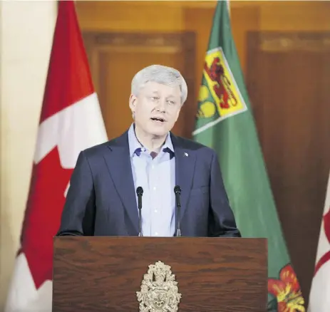  ?? Mark Taylo
r / THE CANADIAN PRESS ?? Prime Minister Stephen Harper speaks about Senate reform in Regina on Friday.
