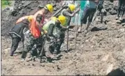  ??  ?? NDRF and SDRF personnel conduct search operations in Jumma village on Monday.