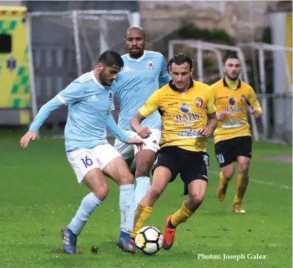  ??  ?? Qormi remain in 13th place on just four points.For Qormi it was difficult right from the start as they elected to defend to limit the damage, but the Blues were in no mood for mercy.The match – like the previous one – was played under a continuous downpour making conditions tough for both sides.However, Sliema adapted themselves better and were definitely a superior outfit enjoying Photos: Joseph Galea