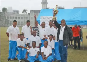  ?? Photo: ?? Police cricket team after winning the T10 Bula Bash on August 2 at Albert Park, Suva. Cricket Fiji