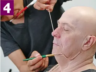  ??  ?? Skin deep: With Tsuji happy with the bust, it is used to make silicone ‘fillets’ to stick on Oldman’s face in a daily four-hour make-up routine