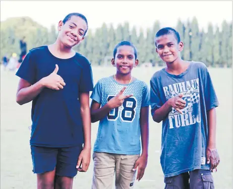  ?? Picture: BA RUGBY ?? The little helpers ... Alivereti, Rishap, and Aiyus from the Veilomani Boys Home helping out during the Ba rugby team’s training session at Namosau.