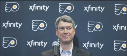  ?? MATT SLOCUM - THE ASSOCIATED PRESS ?? Flyers general manager Chuck Fletcher speaks to the media during a press conference in April 2019.