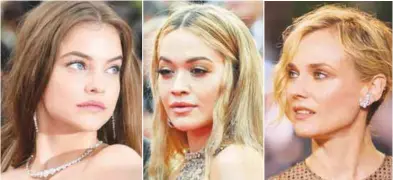  ??  ?? Barbara Palvin’s glowing skin. Rita Ora’s nude lip look. Diane Kruger’s natural eye make-up.