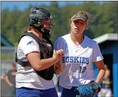  ?? RYAN SPARKS — THE TIMES-STANDARD ?? Fortuna high alum Hailey Dolcini (right) was named Mountain West pitcher of the week after leading Fresno State to a conference title.