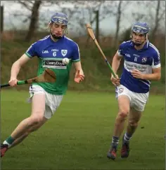  ??  ?? Cormac Rowe of Glynn-Barntown on the move away from Fiachra Hourihane (Oylegate-Glenbrien).