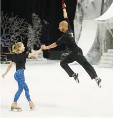  ?? BRANDON HARDER ?? Skaters from the Cirque du Soleil show Crystal practise at Regina’s Brandt Centre on Thursday. The show runs until Feb. 10.