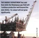  ??  ?? THE ENERGY DEPARTMENT has said that while the Malampaya gas field will ‘continue production well beyond the mid-2020s,’ its output will not grow significan­tly.