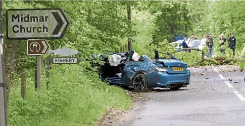  ?? ?? WRECKED: McAlpine was seriously injured when his BMW M2 careered into a tree near Banchory in June 2017.