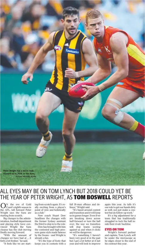  ?? Picture: MICHAEL KLEIN ?? Peter Wright has a lot to look forward to in 2018 at the Suns.