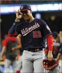  ?? MATT SLOCUM – THE ASSOCIATED PRESS ?? Nationals left fielder Juan Soto is 4 for 7 with a home run, three runs, three RBIs and a stolen base over the first two World Series games.