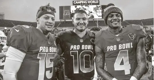  ?? Mark Brown / Getty Images ?? Patrick Mahomes, left, Mitchell Trubisky, center, and Deshaun Watson were Pro Bowlers after the 2018 season, but Trubisky’s stock has crashed since then.