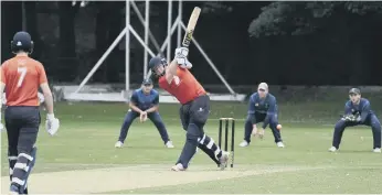  ??  ?? Burnopfiel­d batsman John Oswell batting against Whitburn.