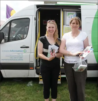  ??  ?? Loretta Harte and Laura Nolan had all the answers at Citizens Informatio­n’s mobile unit during the Bannow & Rathangan Show in Killag.