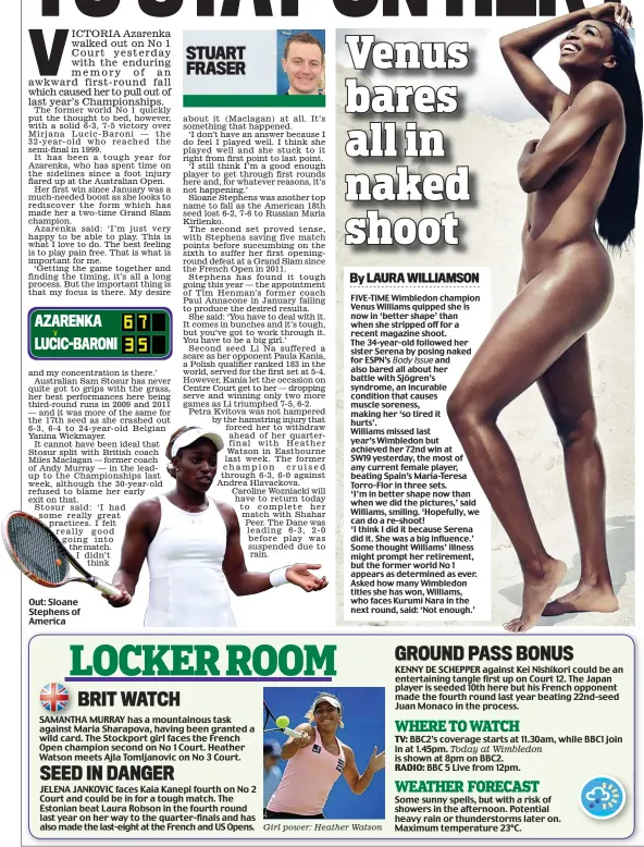  ??  ?? Out: Sloane Stephens of America