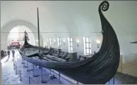  ?? LIANG YOUCHANG / XINHUA ?? The Viking vessel Osseberg displayed in the exhibition hall of the Viking Ship Museum in Oslo, Norway.