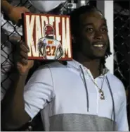  ?? PATRICK HOPKINS — THE NEWS-HERALD ?? Chiefs running back Kareem Hunt attended the Oct. 20 Willoughby South-Mayfield game.